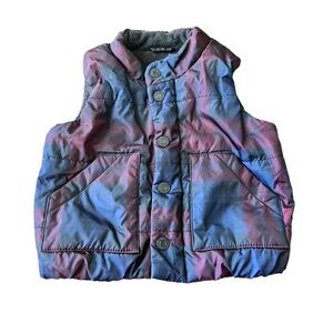 Baby Gap Boys Plaid Puffer Vest Fleece Lined 12-18 Months, Navy Blue Maroon
